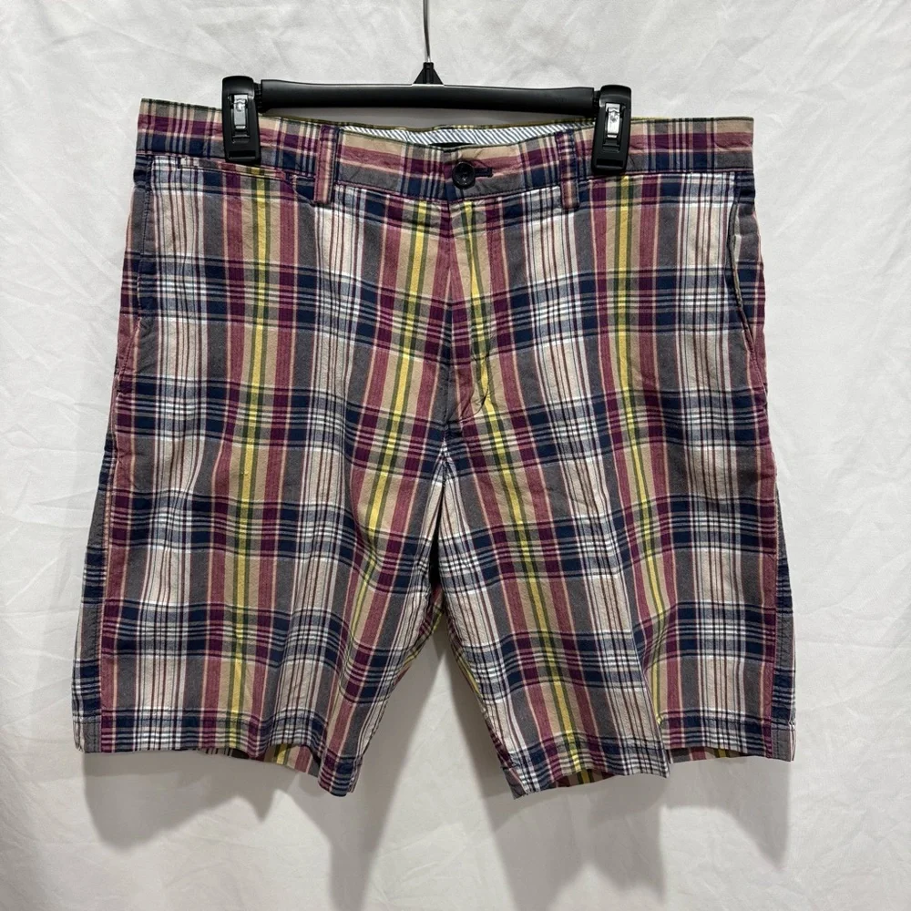 Preppy Plaid Cotton‎ Flat Front Tailored Casual Mens Shorts 36 Banana Republic